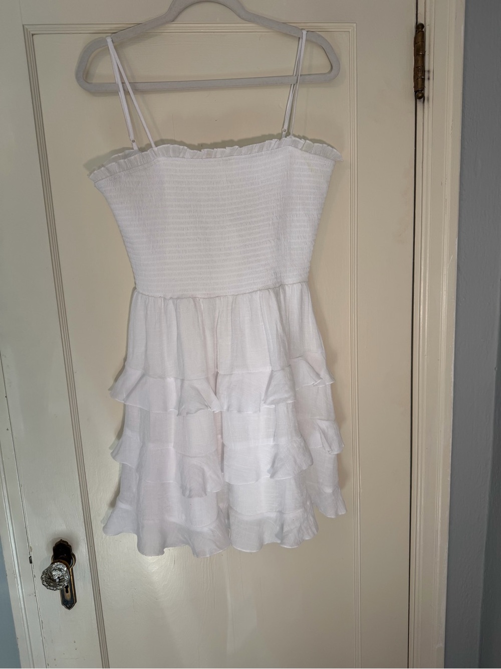 Altar'd State White Smocked Tiered Ruffle Sundress Open Back Bow Detail Mini Dre